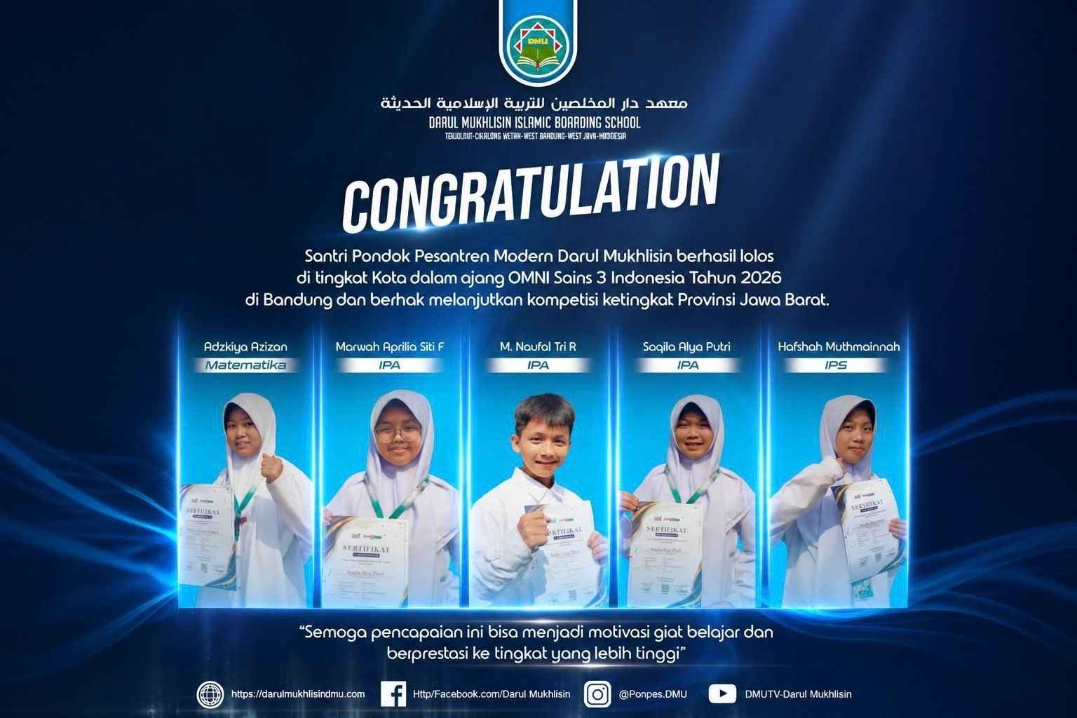 Alhamdulillah, 5 Santri Darul Mukhlisin Lolos ke Tingkat Provinsi Omni Sains